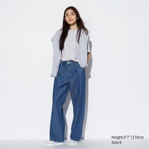 Uniqlo Drapey Denim Pleated Pants XS Dark Blue 65